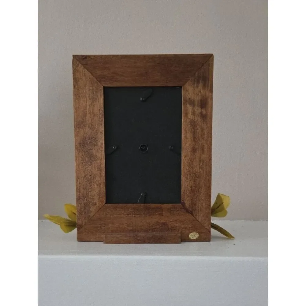 Rustic Wooden Photo Frame with Red & Orange Sunflowers -
